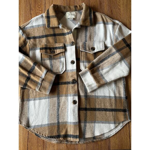 HYFVE Plaid Brown White & Black Shacket Size Small - Picture 1 of 5
